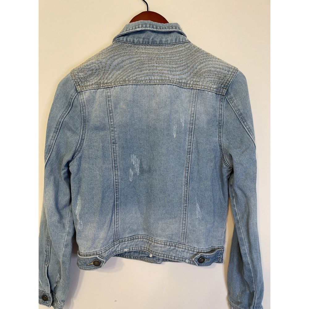 Copper Key Distressed Denim Button Down Ripped Jean Jacket M‎ Detail Shoulder - Picture 2 of 9